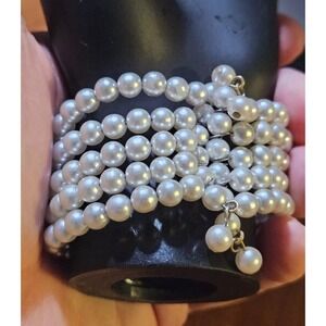 Fabulous Evening Out Vintage Faux Pearl 5 Strand Wrap Around Bracelet.  1052